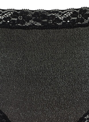 Korkeavyötäröiset stringit kimalteella ja pitsireunalla, Black, Packshot image number 2