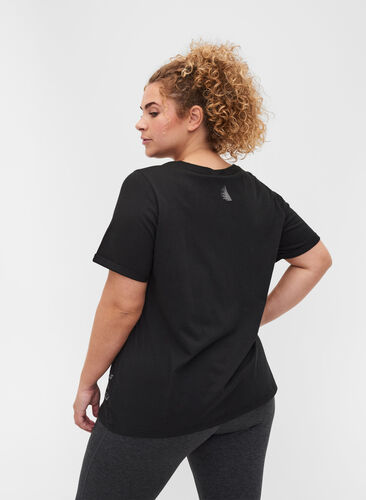 Puuvillainen t-paita treeniin tekstillä ja lyhyillä hihoilla, Black, Model image number 1