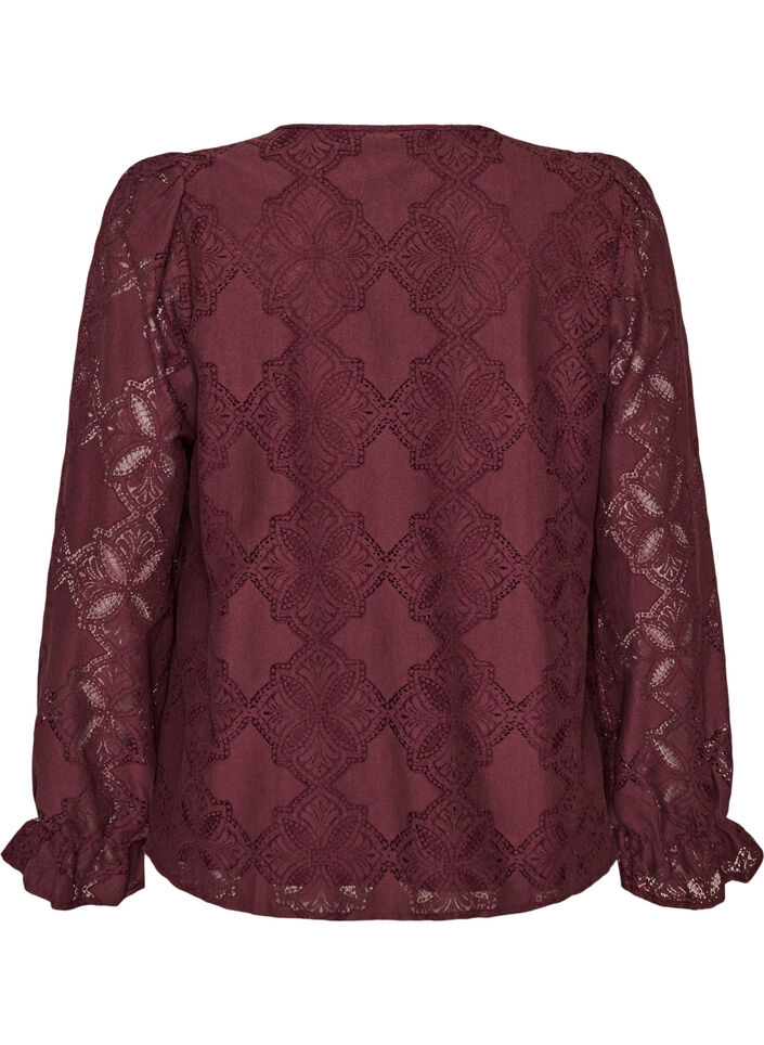 Pitk&auml;hihainen pusero pitsikuviolla, Tumma Bordeaux, Packshot image number 1