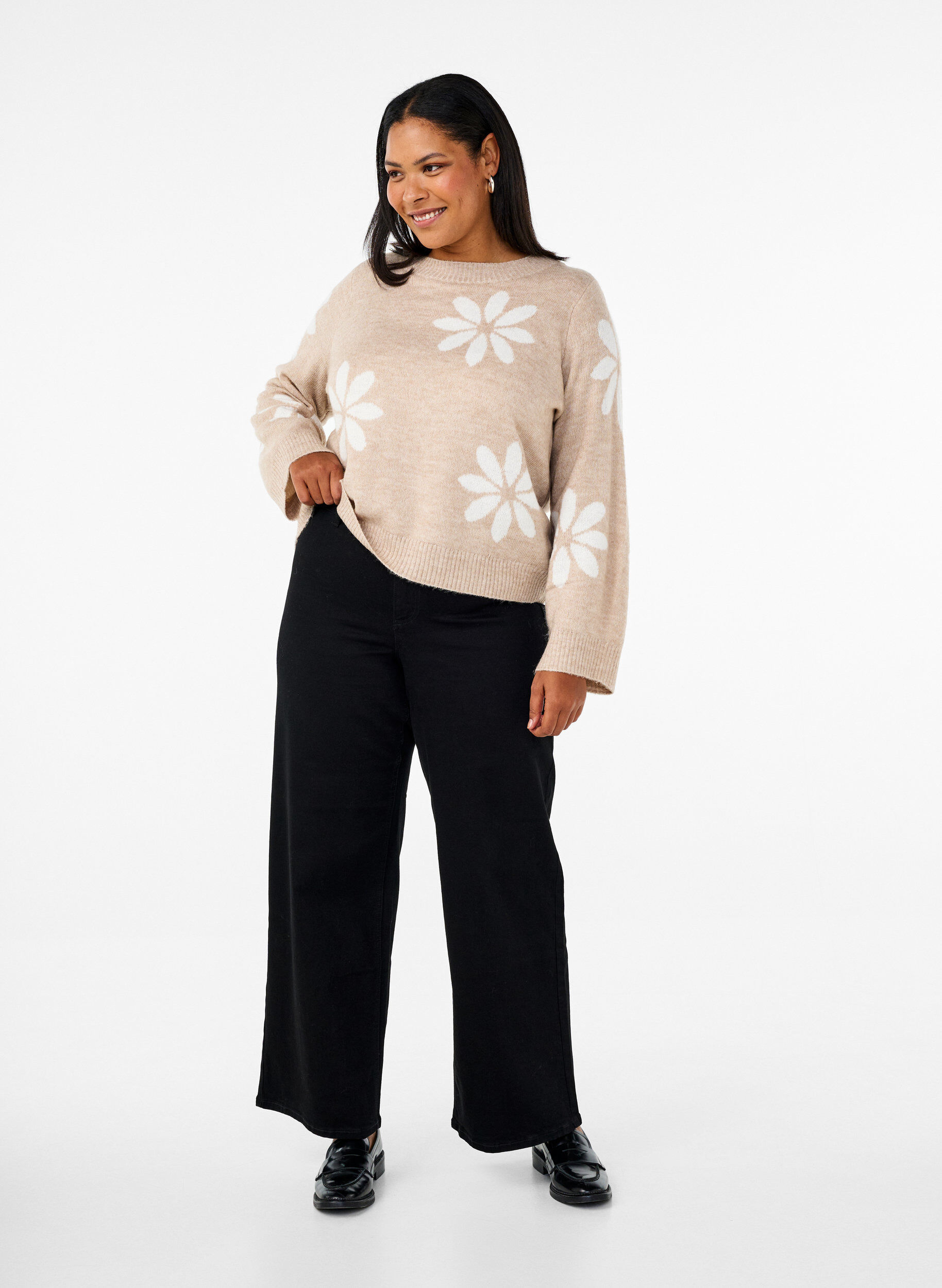 Zizzi Neulepusero kukkakuviolla, Simply Taupe Comb, Model image number 2