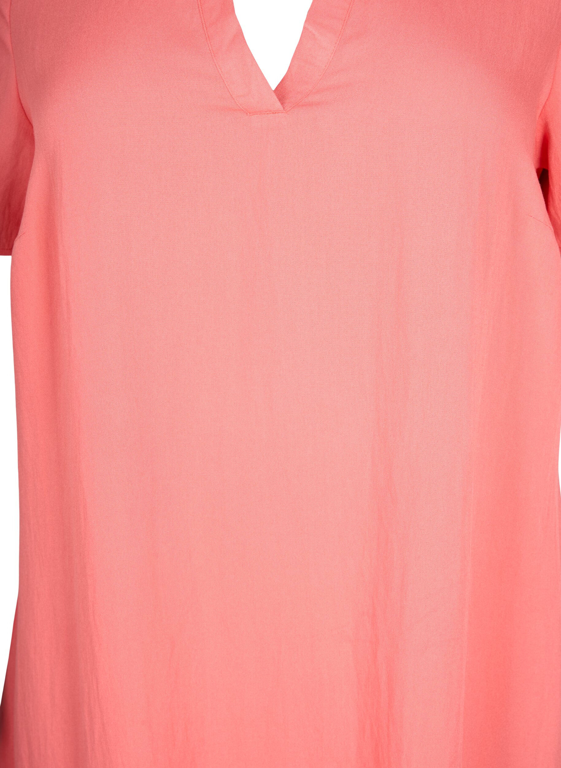 Zizzi Lyhythihainen viskoosimekko v-p&auml;&auml;ntiell&auml;, Oranssi, Packshot image number 2