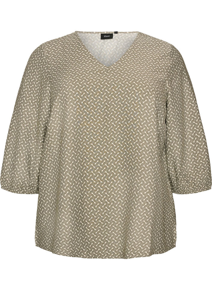 Kuviollinen viskoosipusero 3/4-hihoilla, Vihre&auml;, Packshot image number 0