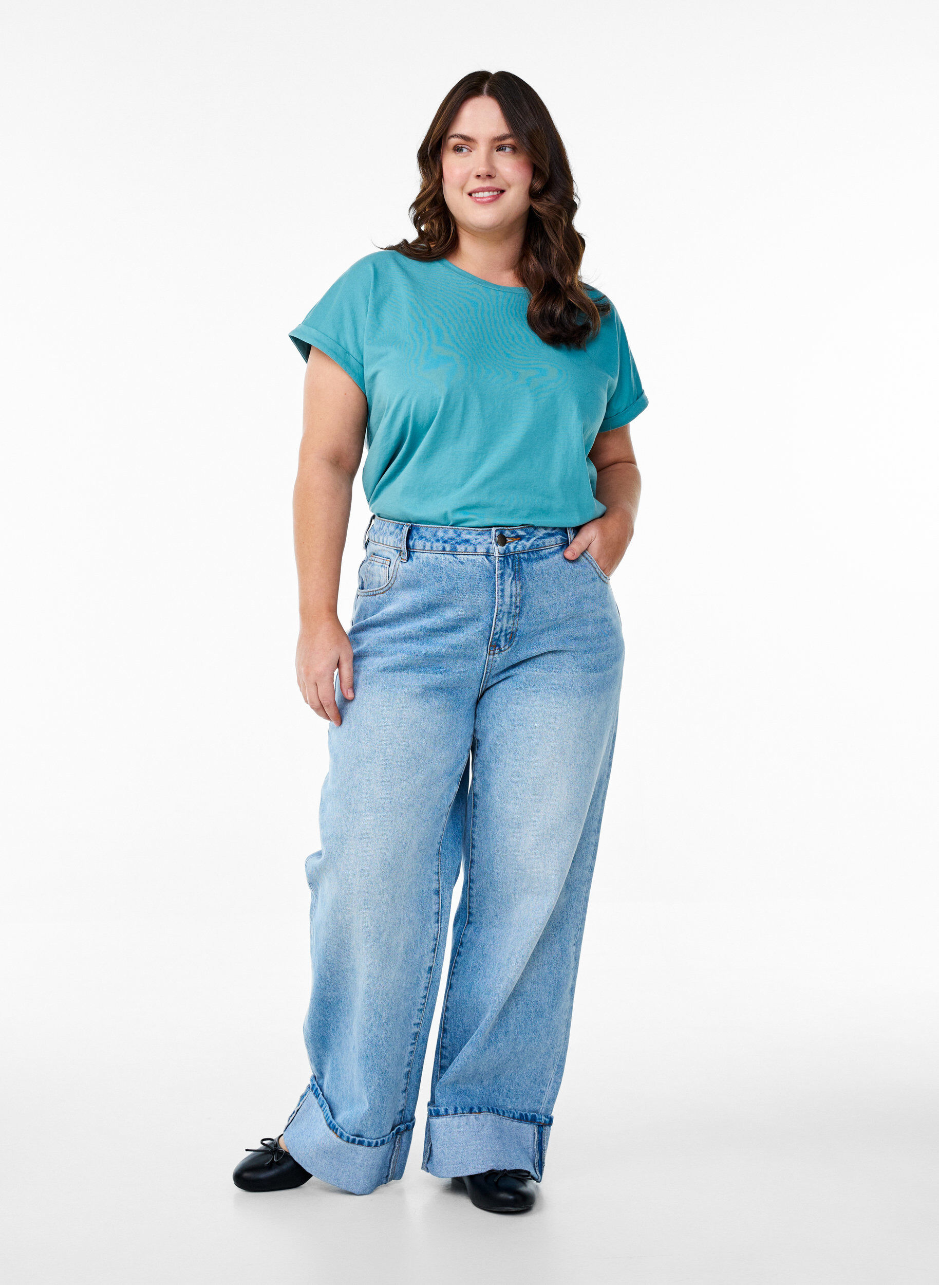 ZizziLyhythihainen puuvillasekoitteinen T-paita, Sininen, Model image number 1