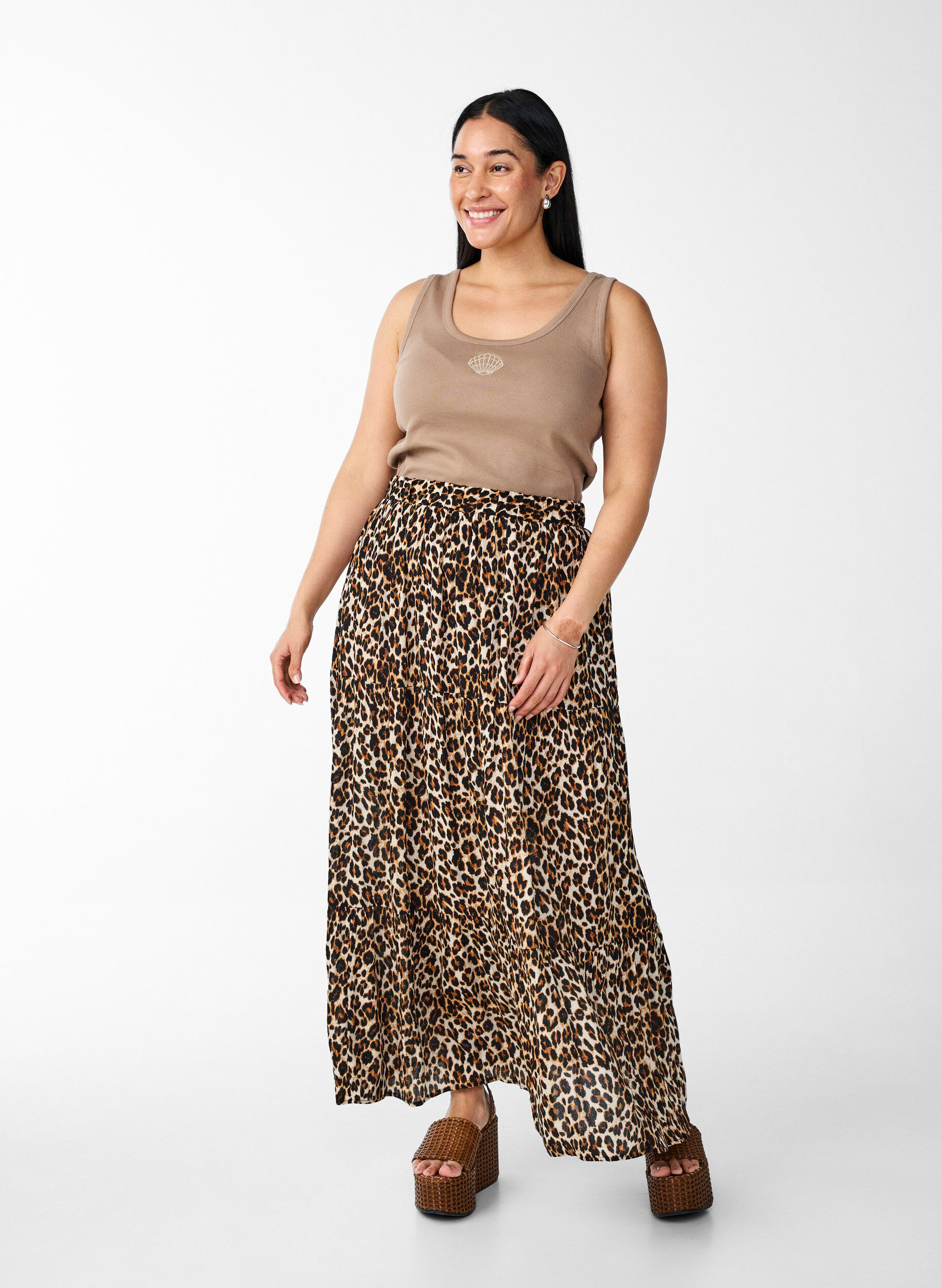 Zizzi Tyk&ouml;istuva kuvioitu yl&auml;osa, Ruskea, Model image number 1