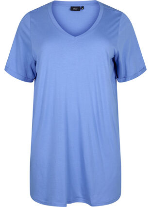 Yksivärinen oversize t-paita v-pääntiellä, Marina, Packshot image number 0