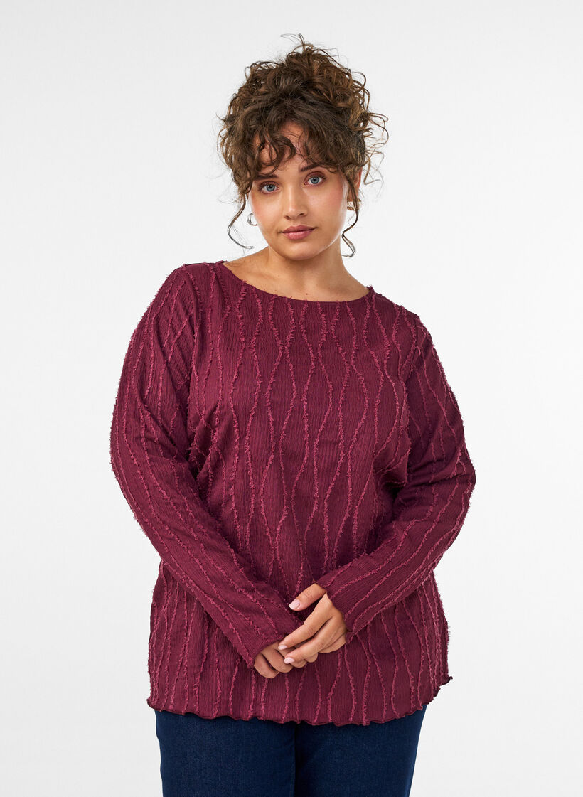 Jerseypusero aaltoilevalla tekstuurilla, Punainen, Model image number 0