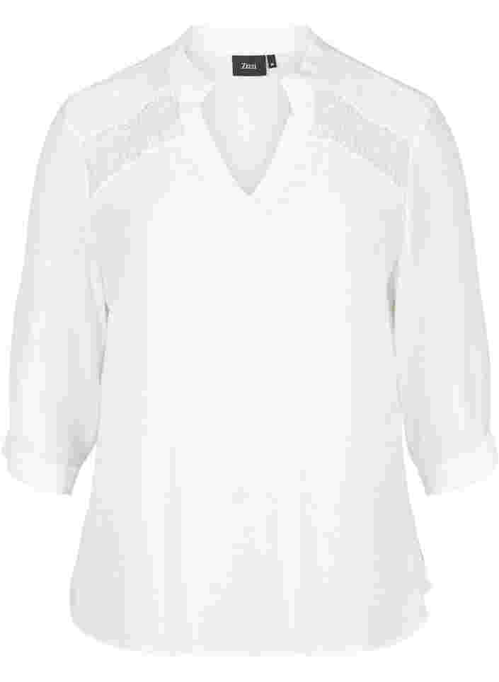 Viskoosipusero 3/4-hihoilla ja pitsiyksityiskohdilla, Bright White, Packshot image number 0