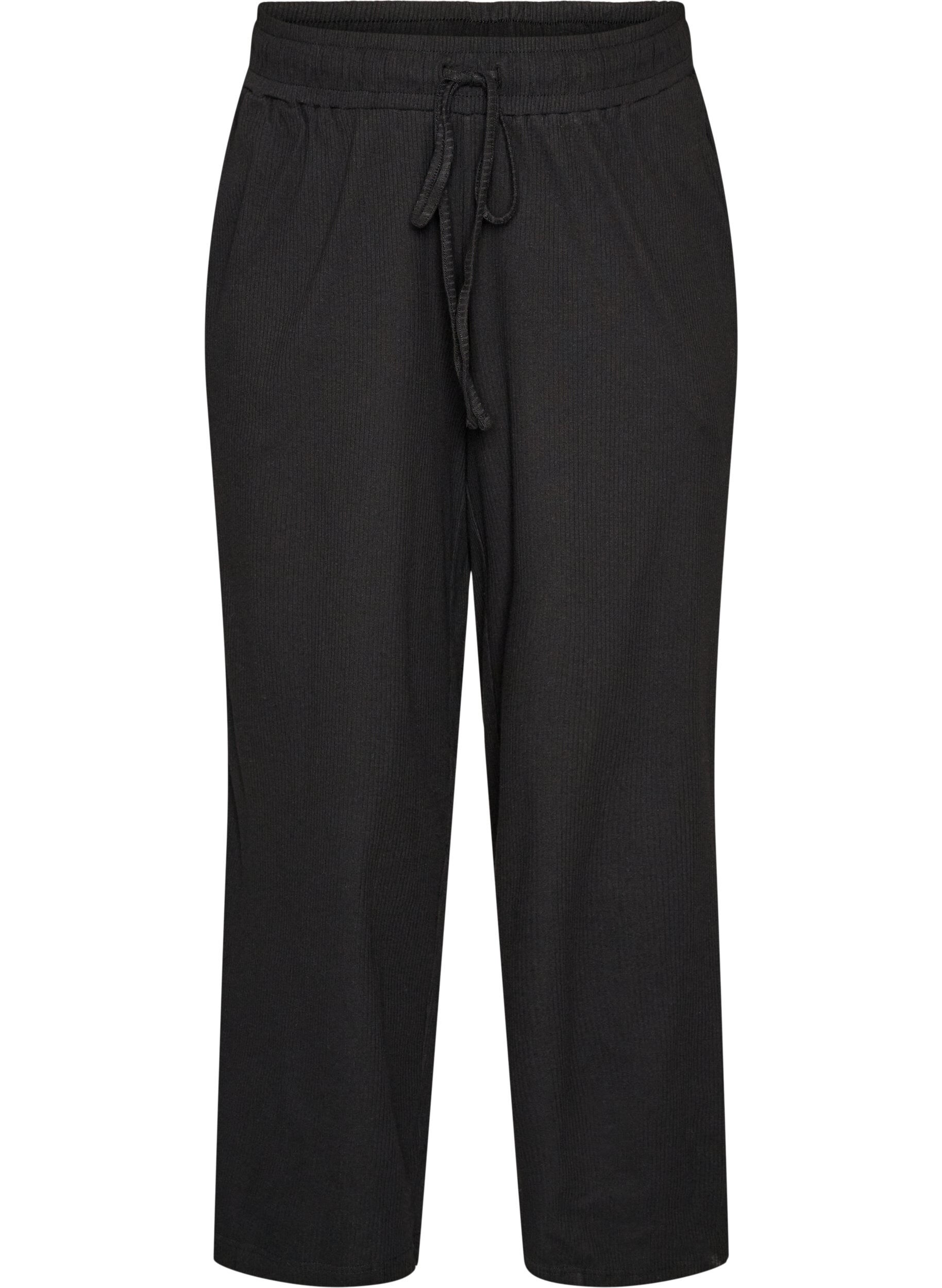 ZizziRibatut pyjamahousut suorilla lahkeilla, Musta, Packshot image number 0