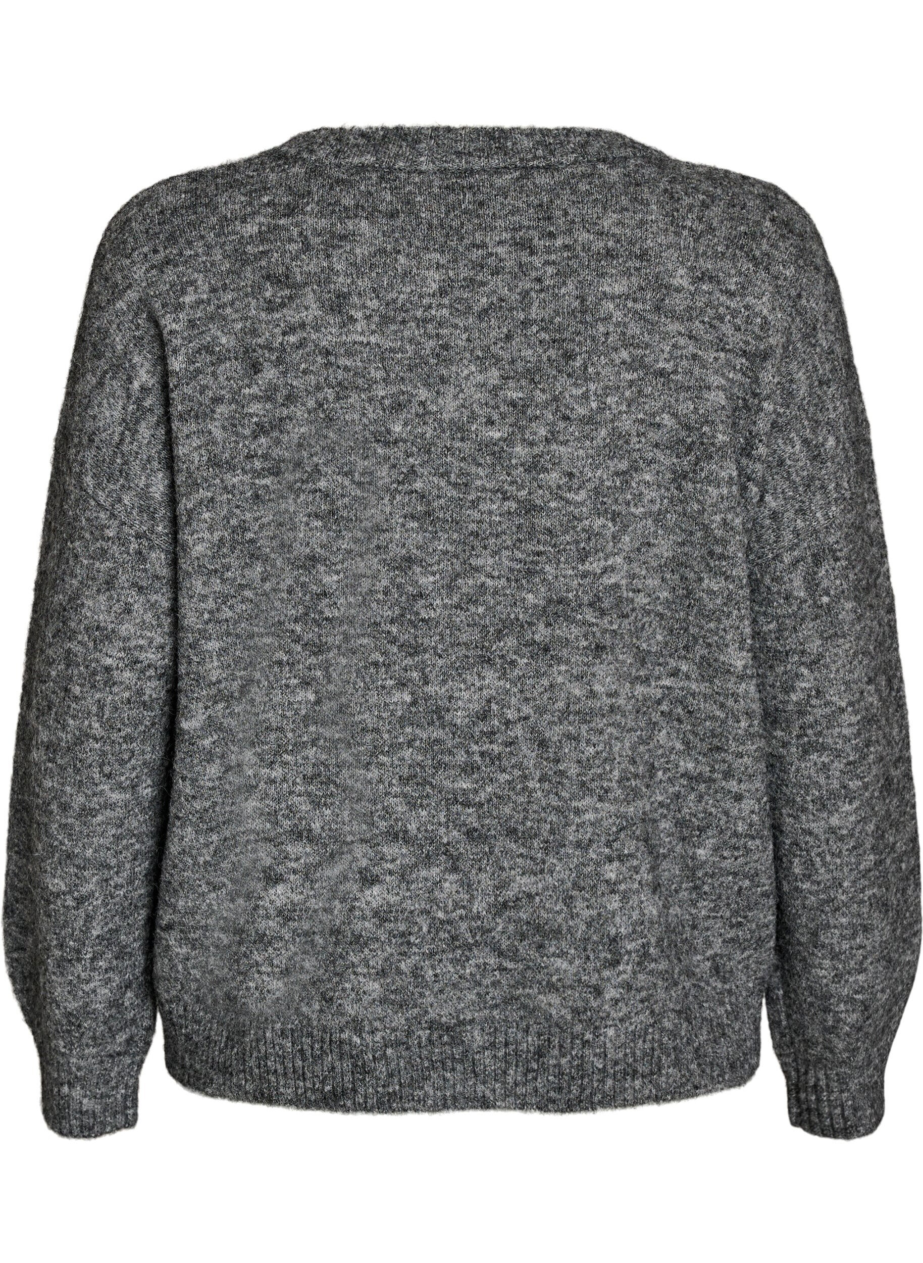 ZizziNeulepusero kukka-applikaatiolla, Harmaa, Packshot image number 1