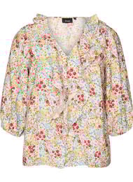 Viskoosipusero kukkaprintill&auml; ja 3/4-hihoilla, Sininen