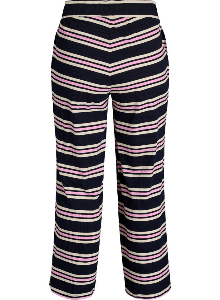 Raidalliset pyjamahousut leveill&auml; lahkeilla, Sininen, Packshot image number 1