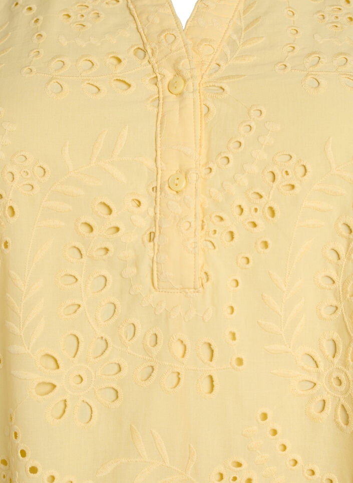 Broderie anglaise -mekko r&ouml;yhel&ouml;hihoilla, Keltainen, Packshot image number 2
