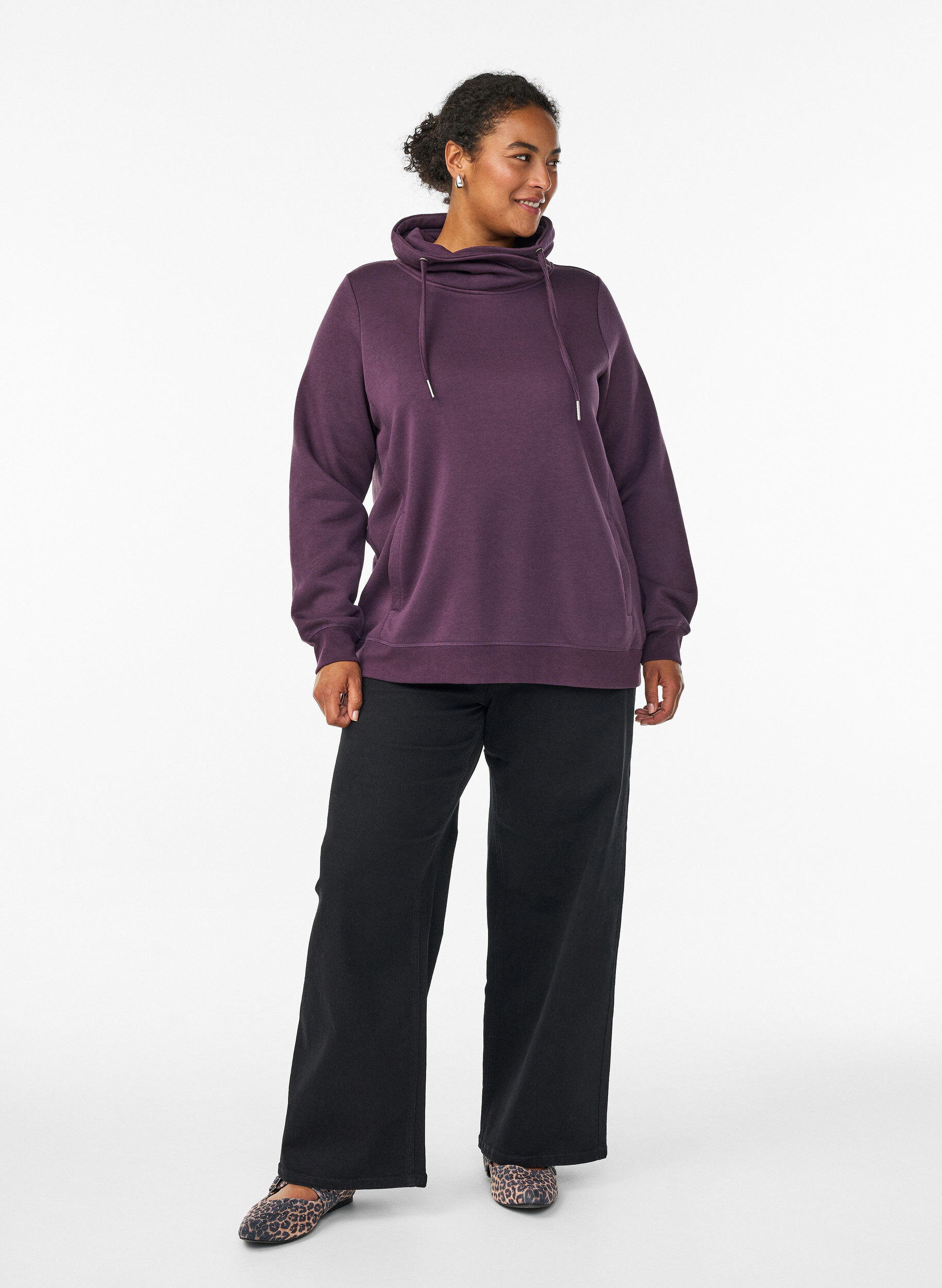 ZizziCollegepaita korkealla kauluksella ja taskuilla, Violetti, Model image number 1