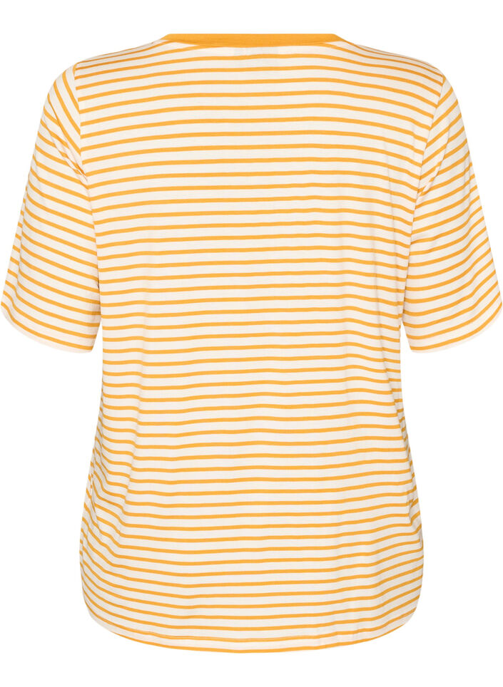 T-paita TENCEL&trade; Lyocellilla ja raidoilla, Keltainen, Packshot image number 1