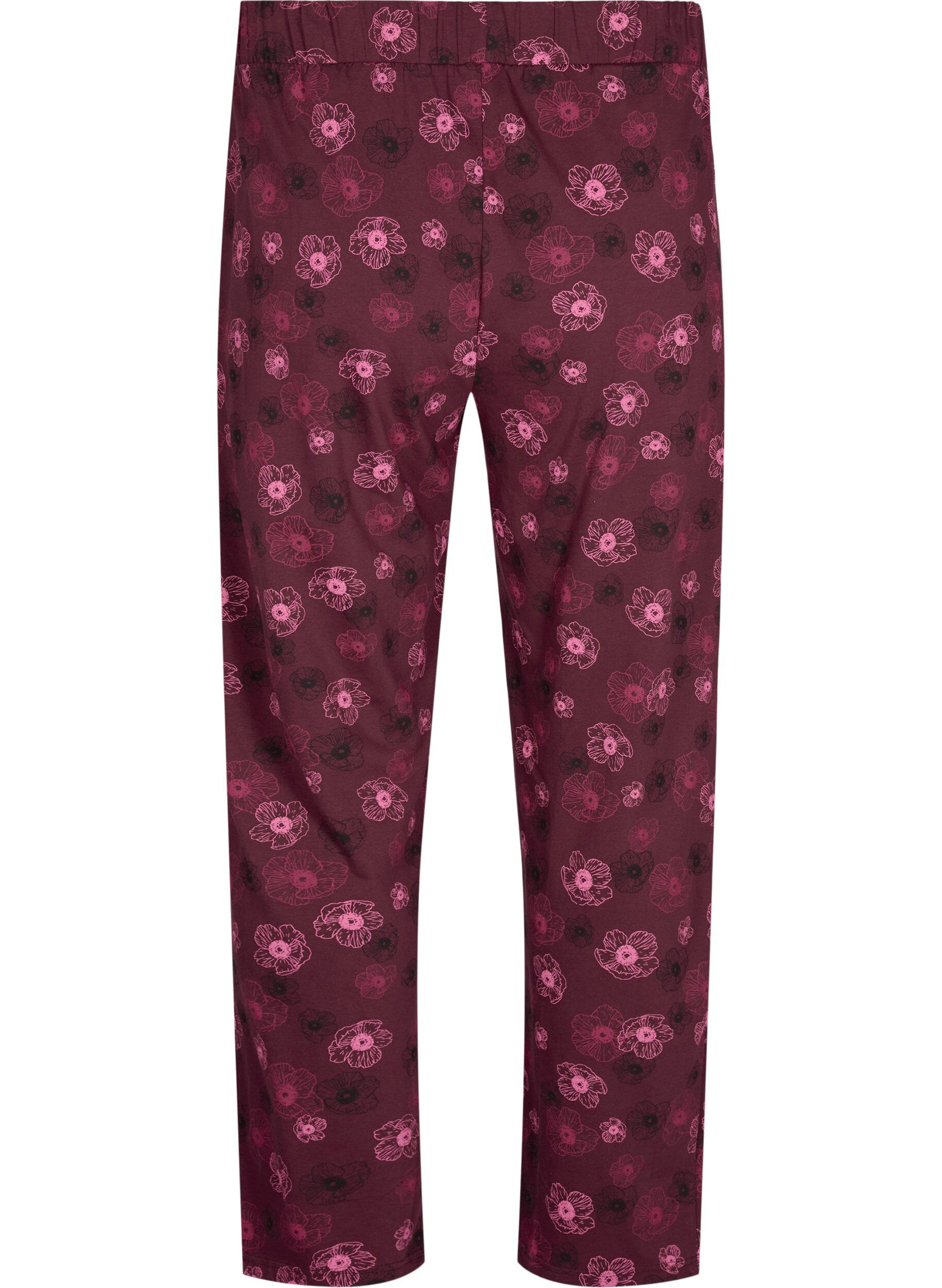 Zizzi Puuvillaiset pyjamahousut printill&auml;, Tumma Bordeaux, Packshot image number 1