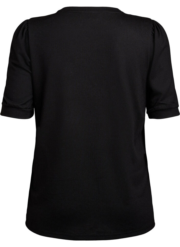 Pusero nappidetaljilla ja lyhyillä puhvihihoilla, Musta, Packshot image number 1