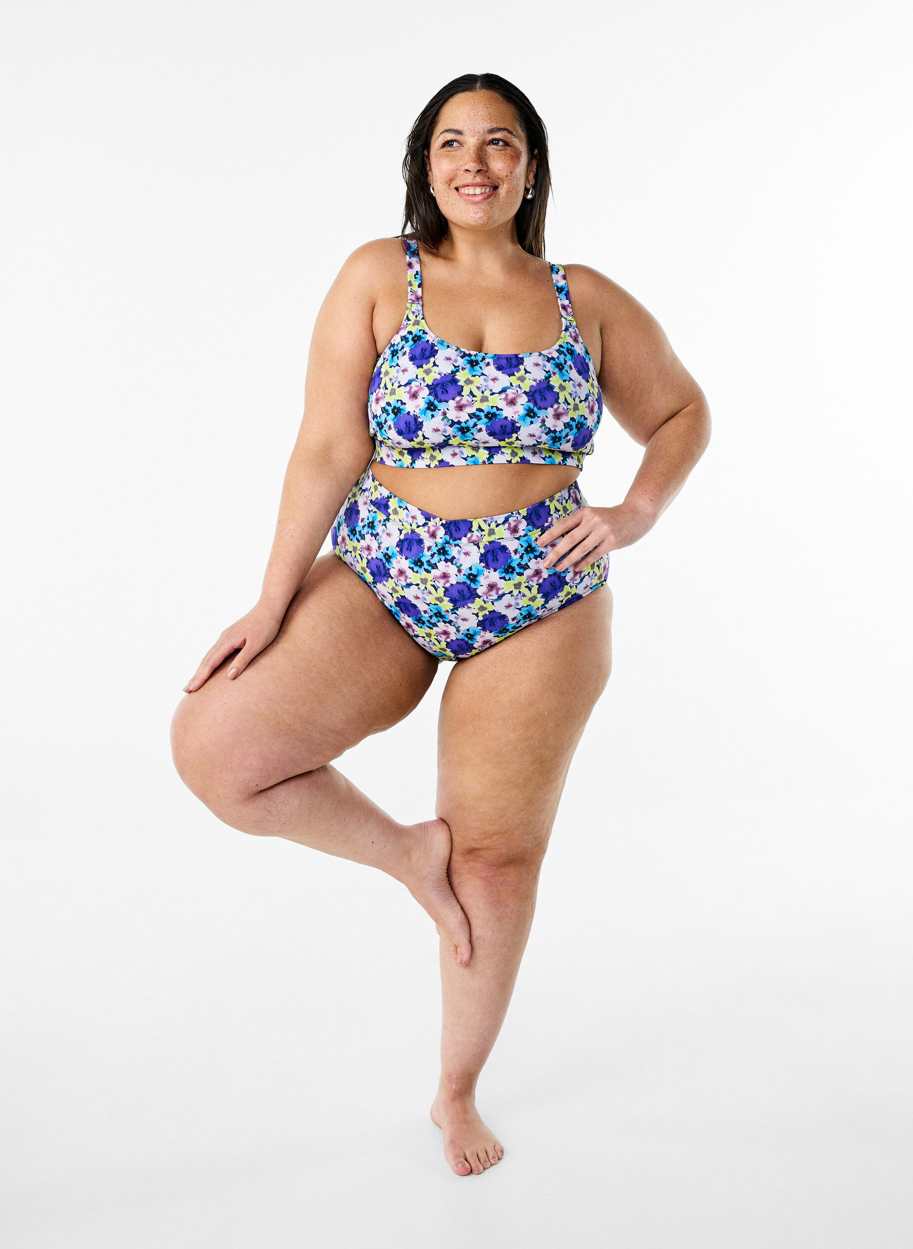 Zizzi Bikiniyl&auml;osa s&auml;&auml;dett&auml;vill&auml; olkaimilla, Violetti, Model image number 1