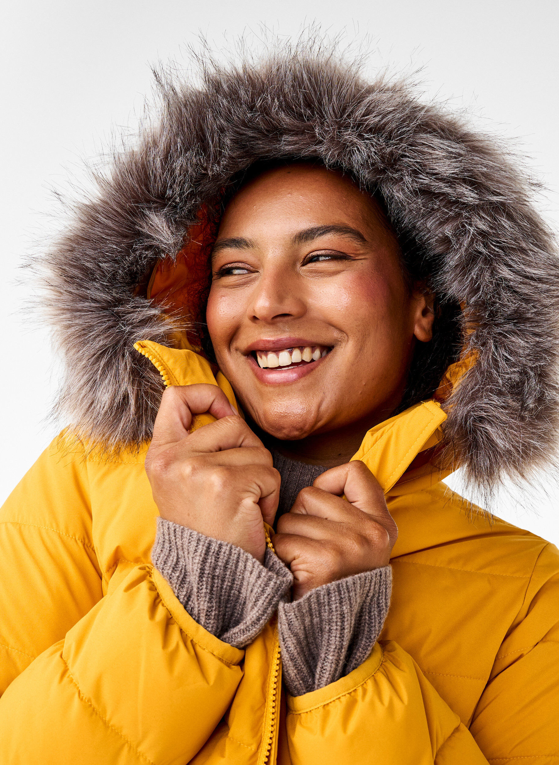 Zizzi Lyhyt toppatakki hupulla, Keltainen, Image image number 0