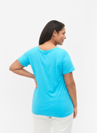 Yksivärinen perus t-paita puuvillasta, Blue Atoll, Model image number 1