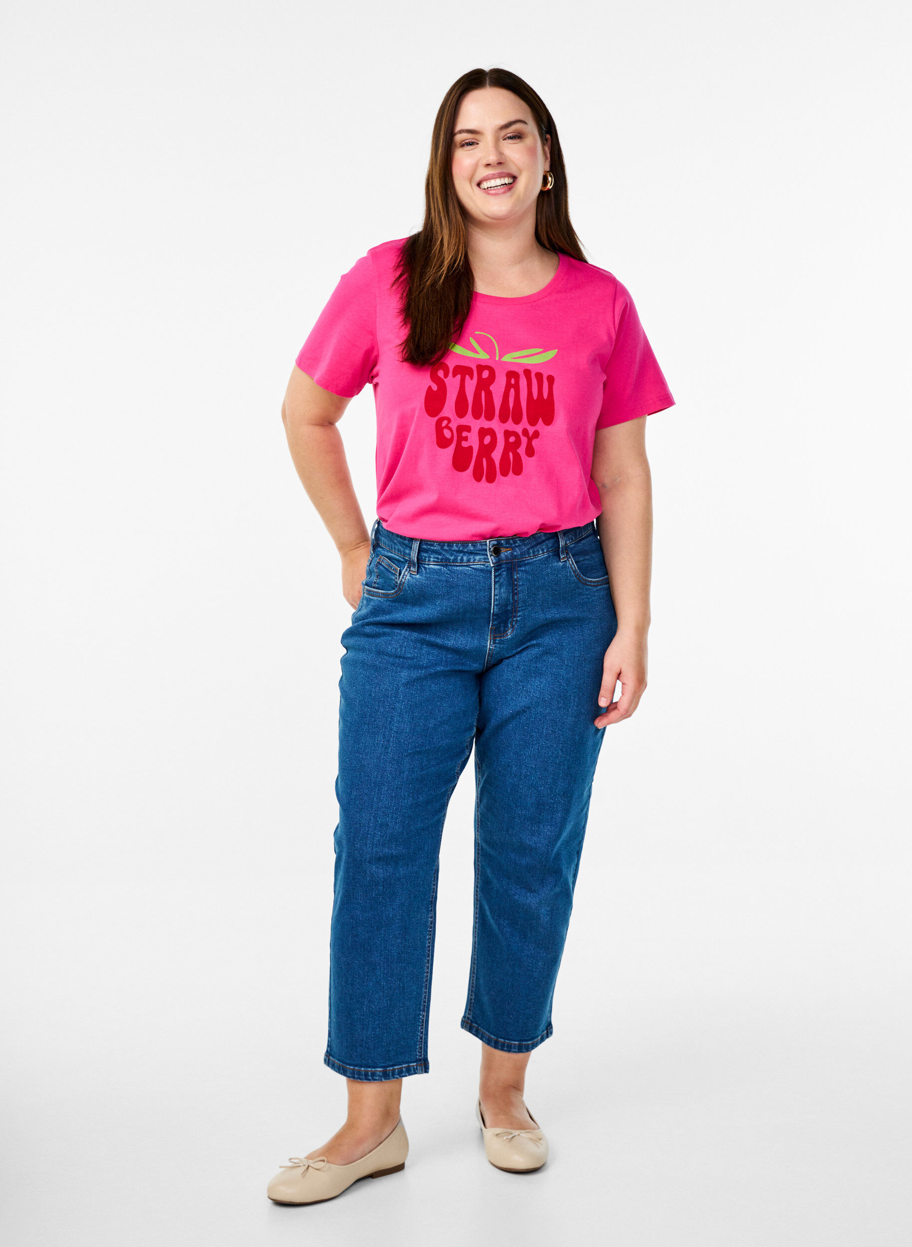 Zizzi Puuvillainen T-paita printill&auml;, Raspb. w. Strawberry, Model image number 2