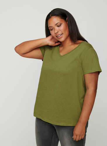 T-paita v-aukolla, Green, Model image number 0