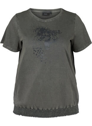 Lyhythihainen happopesty t-paita smokkirypytyksellä , Dark grey acid wash, Packshot image number 0
