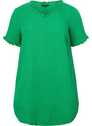 Lyhythihainen puuvillatunika koristeellisilla röyhelöillä, Bright Green