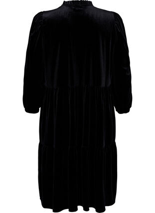 Veluuri-mekko röyhelökauluksella ja 3/4-hihoilla, Black, Packshot image number 1