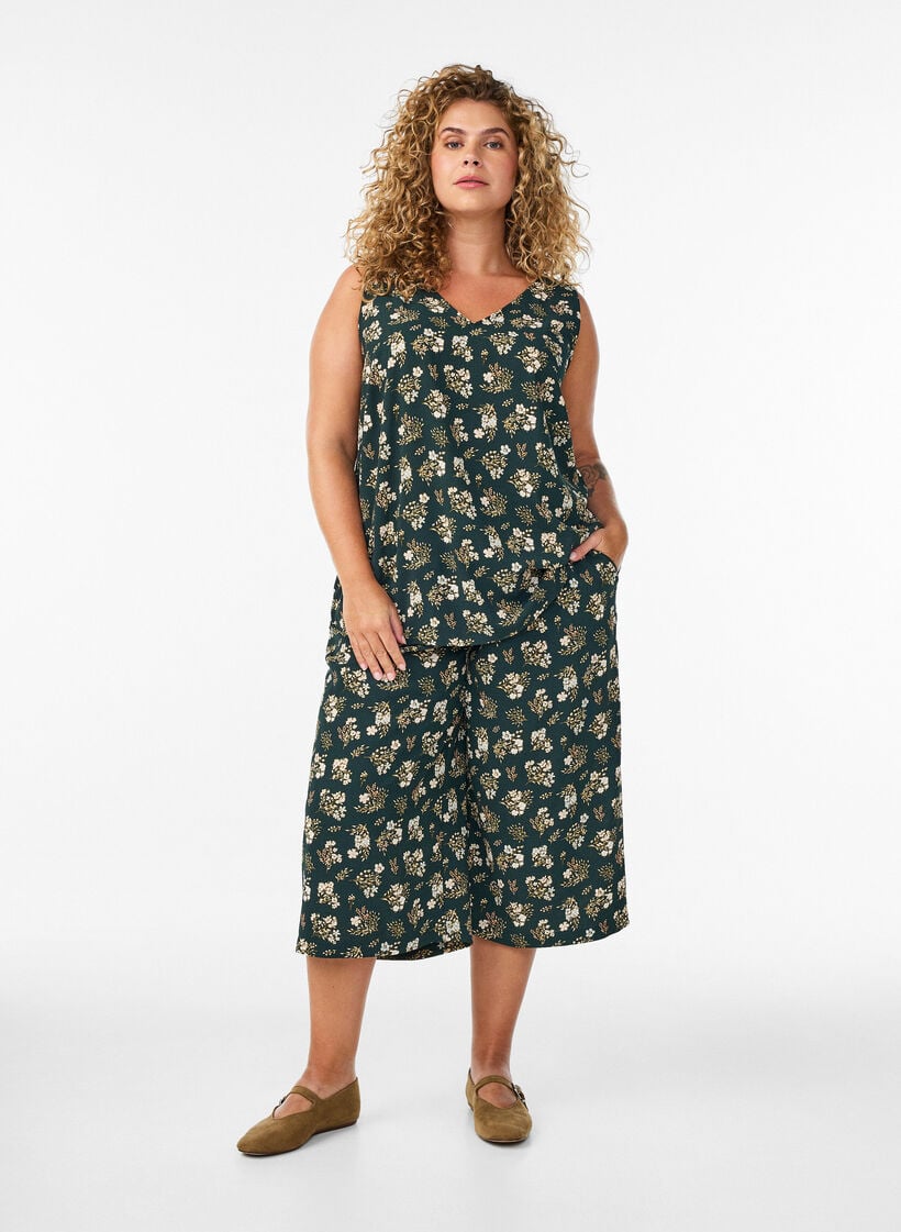 Culottes-housut kuosilla, Musta, Model image number 1