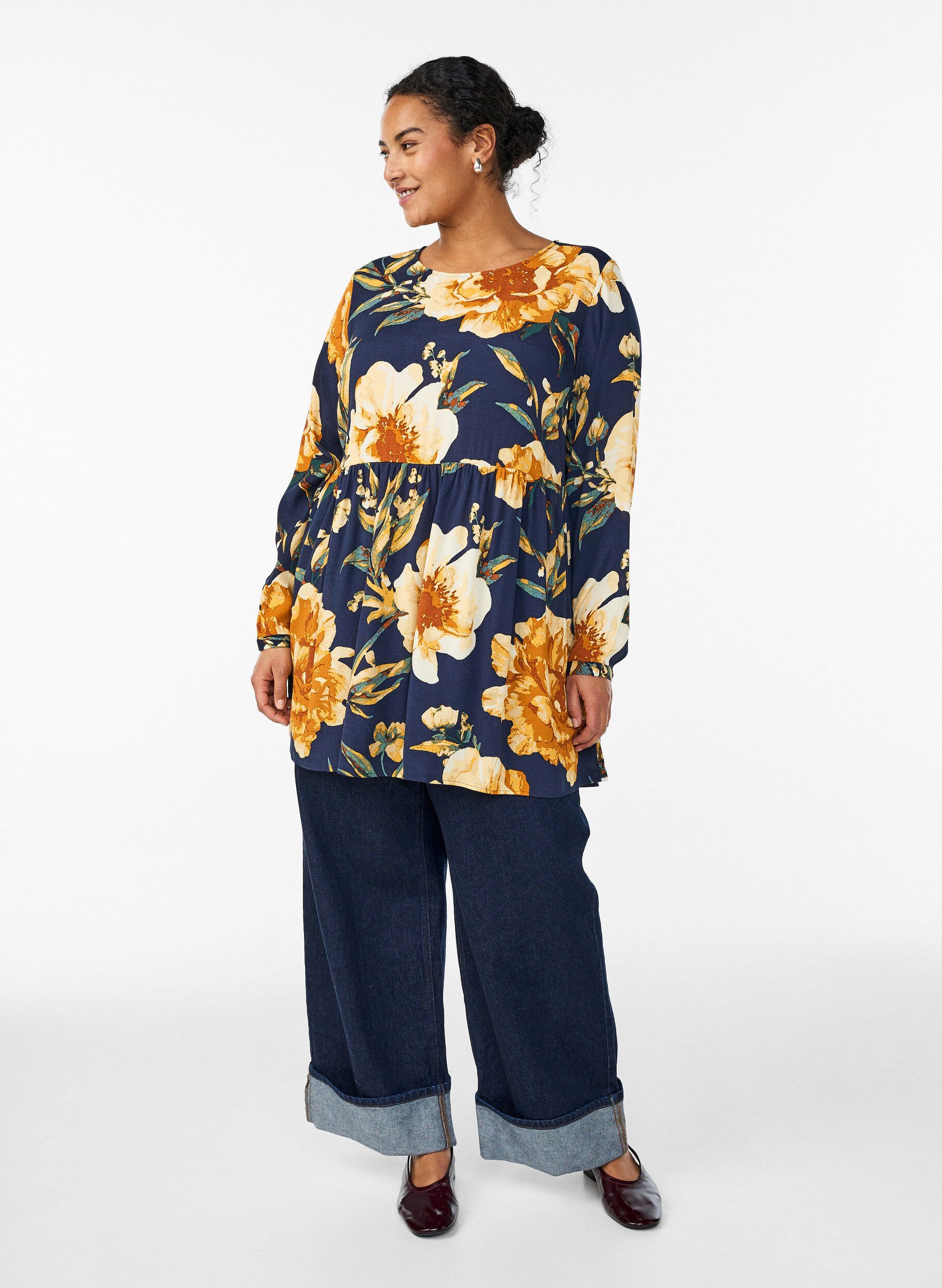 Zizzi Pitk&auml;hihainen tunika sauman yksityiskohdalla, Sininen, Model image number 1