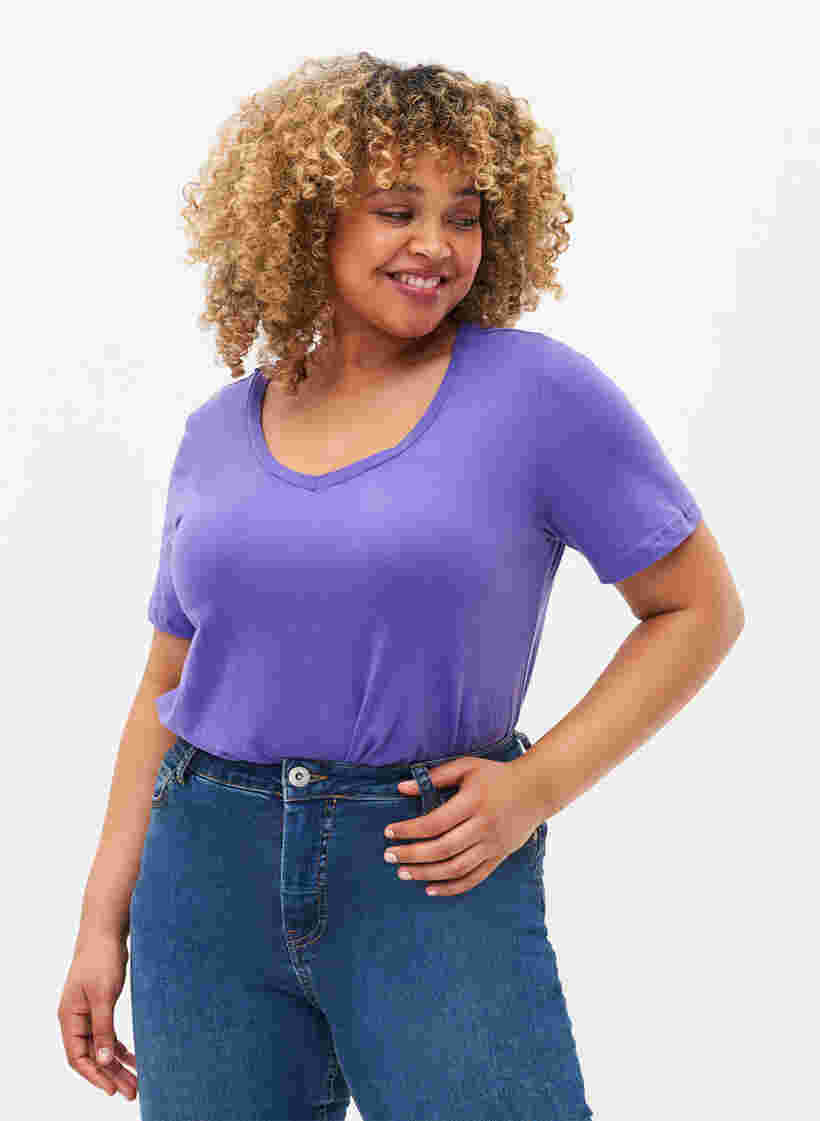 Yksivärinen perus t-paita puuvillasta, Ultra Violet, Model image number 0