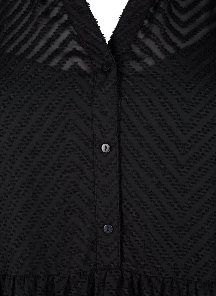 Teksturoitu lyhyt mekko röyhelökauluksella, Black, Packshot image number 2