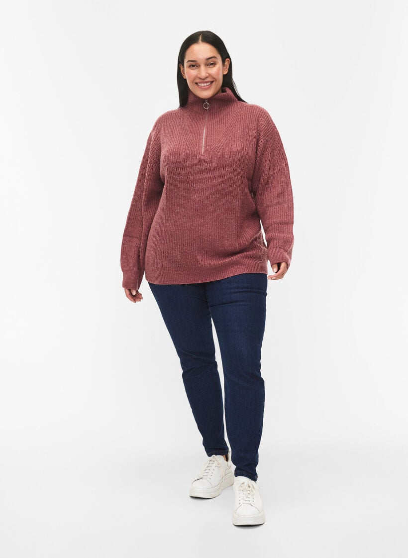 Neulepusero, jossa korkea kaulus ja vetoketju, Punainen, Model image number 1