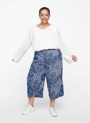 Väljät culottes-housut viskoosista, Asian Blue Print , Model image number 0