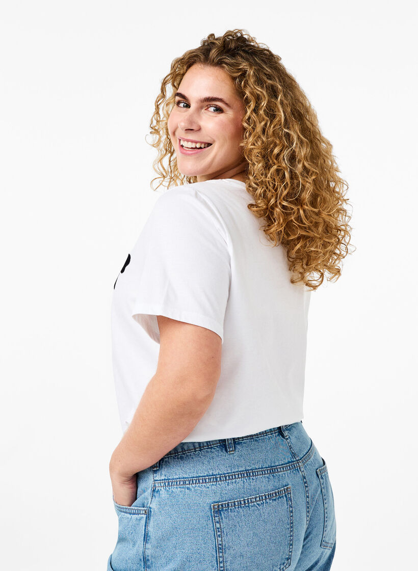 Puuvillainen T-paita rusetilla, Bright Wh. W. Black , Model image number 1