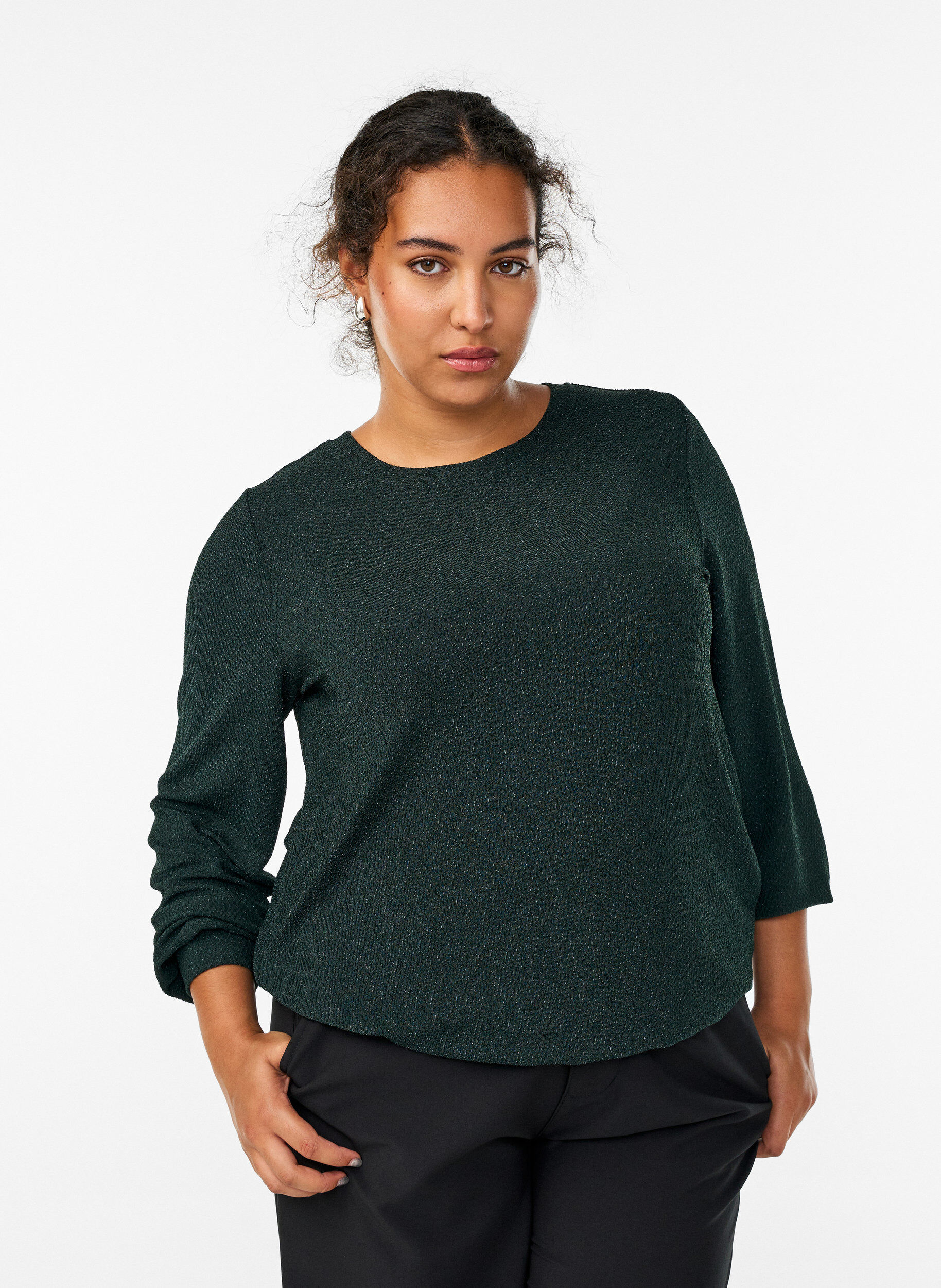Pusero, jossa kalanruotokuvio ja kimallelanka, Vihre&auml;, Model