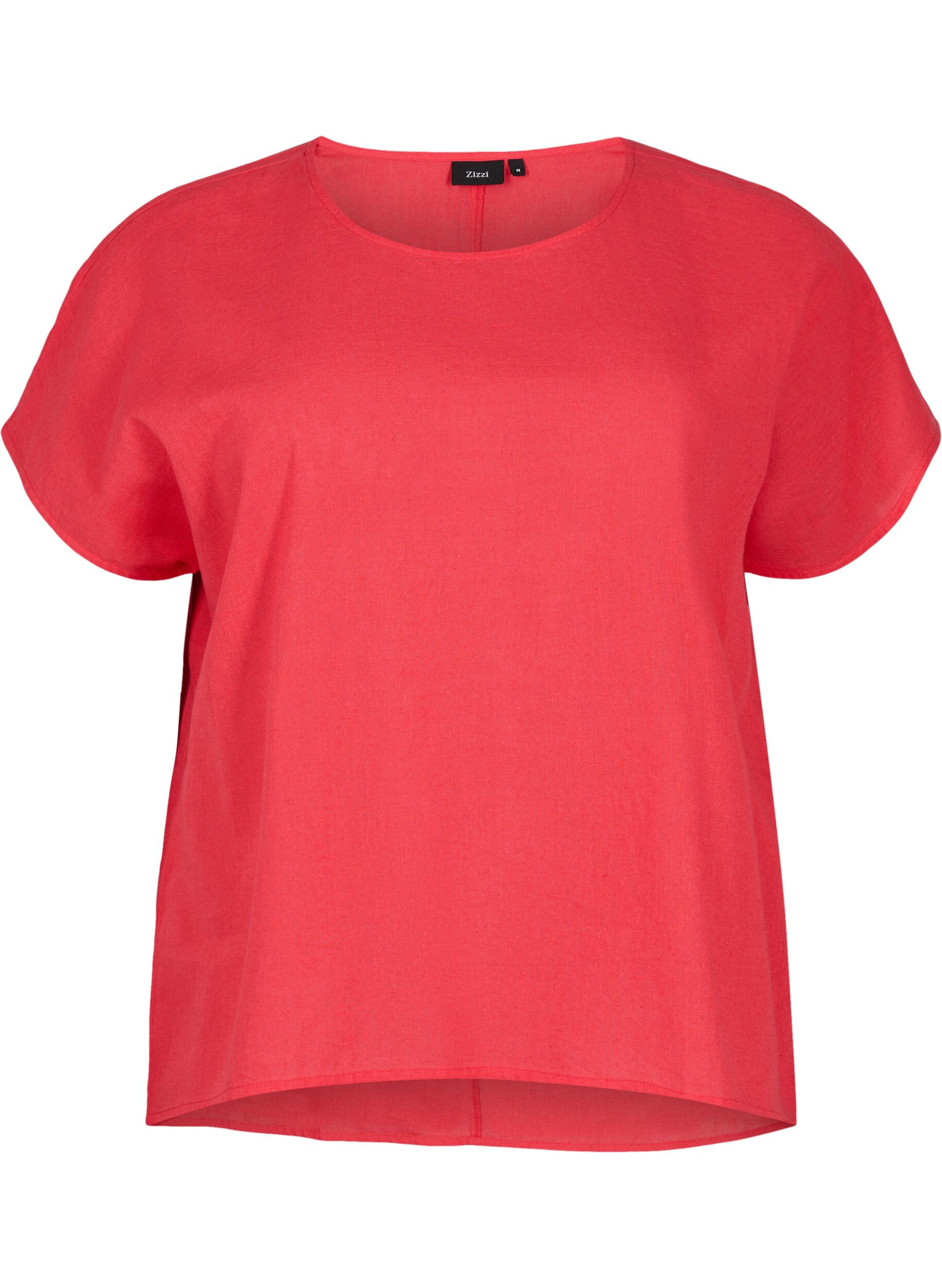 Zizzi Lyhythihainen pusero puuvillasekoitteesta, jossa pellavaa, Hibiscus, Packshot image number 0