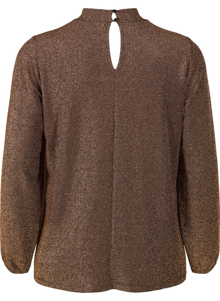 Pitkähihainen glitteripusero, jossa pyöreä kaula-aukko ja V-yksityiskohta, Black Copper, Packshot image number 1