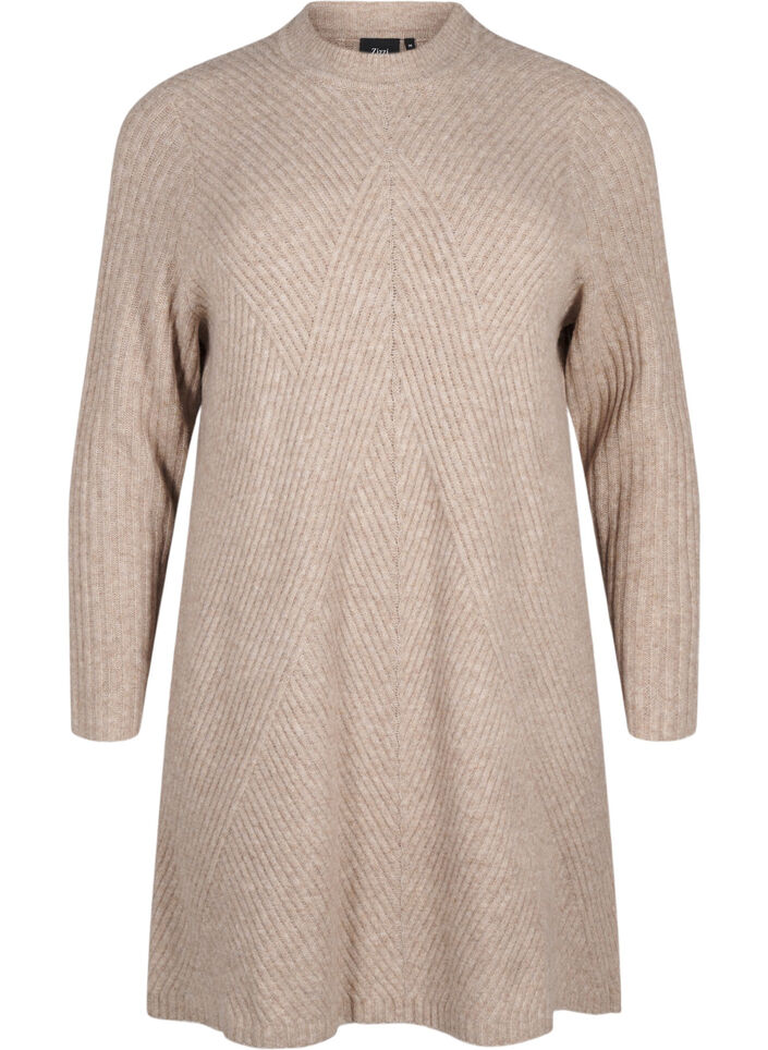 Lyhyt ribattu mekko pyöreällä pääntiellä, Simply Taupe Mel., Packshot image number 0