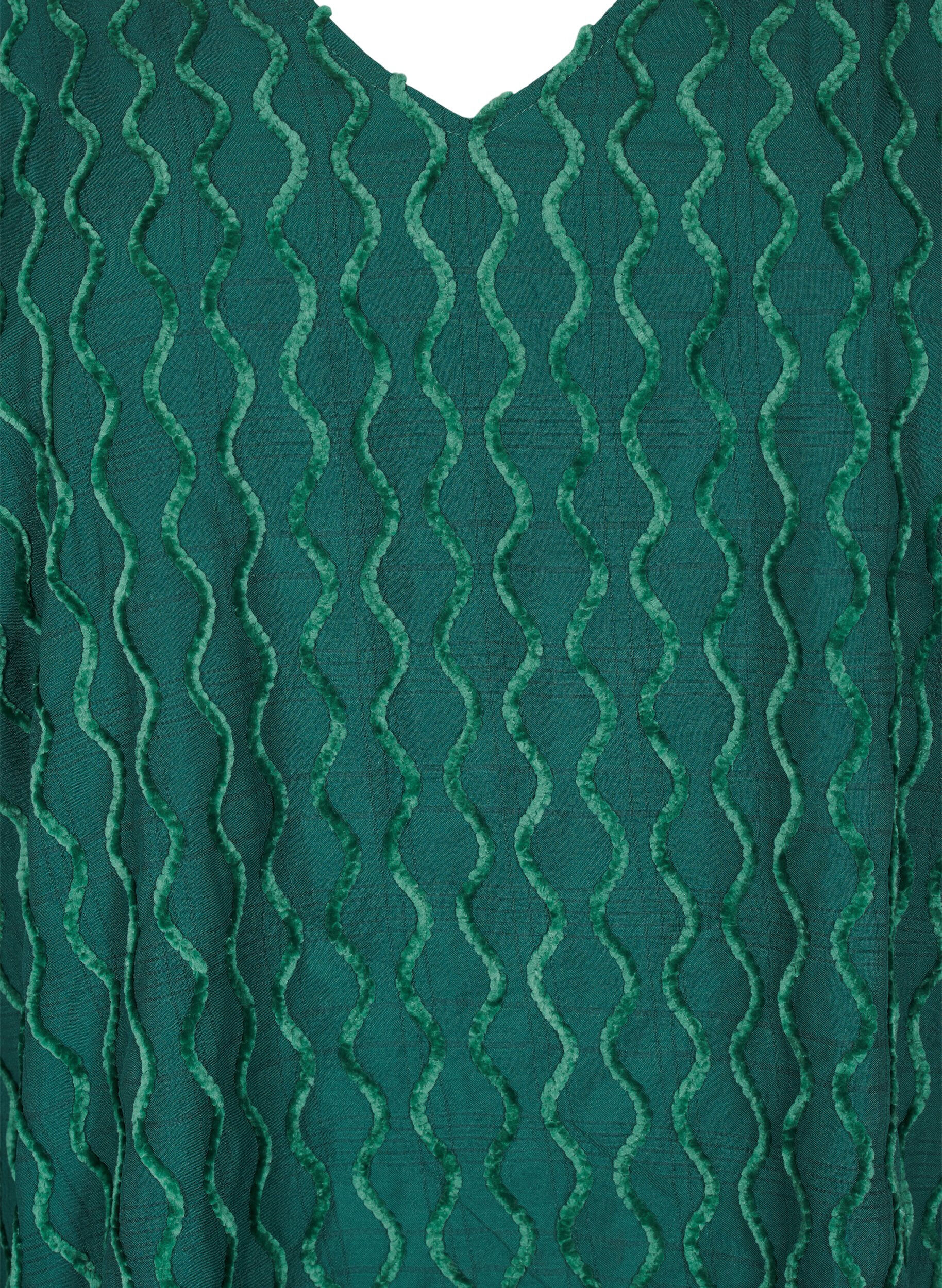 Zizzi Pitk&auml;hihainen kuviollinen pusero V-p&auml;&auml;ntiell&auml;, Rain Forest, Packshot image number 2