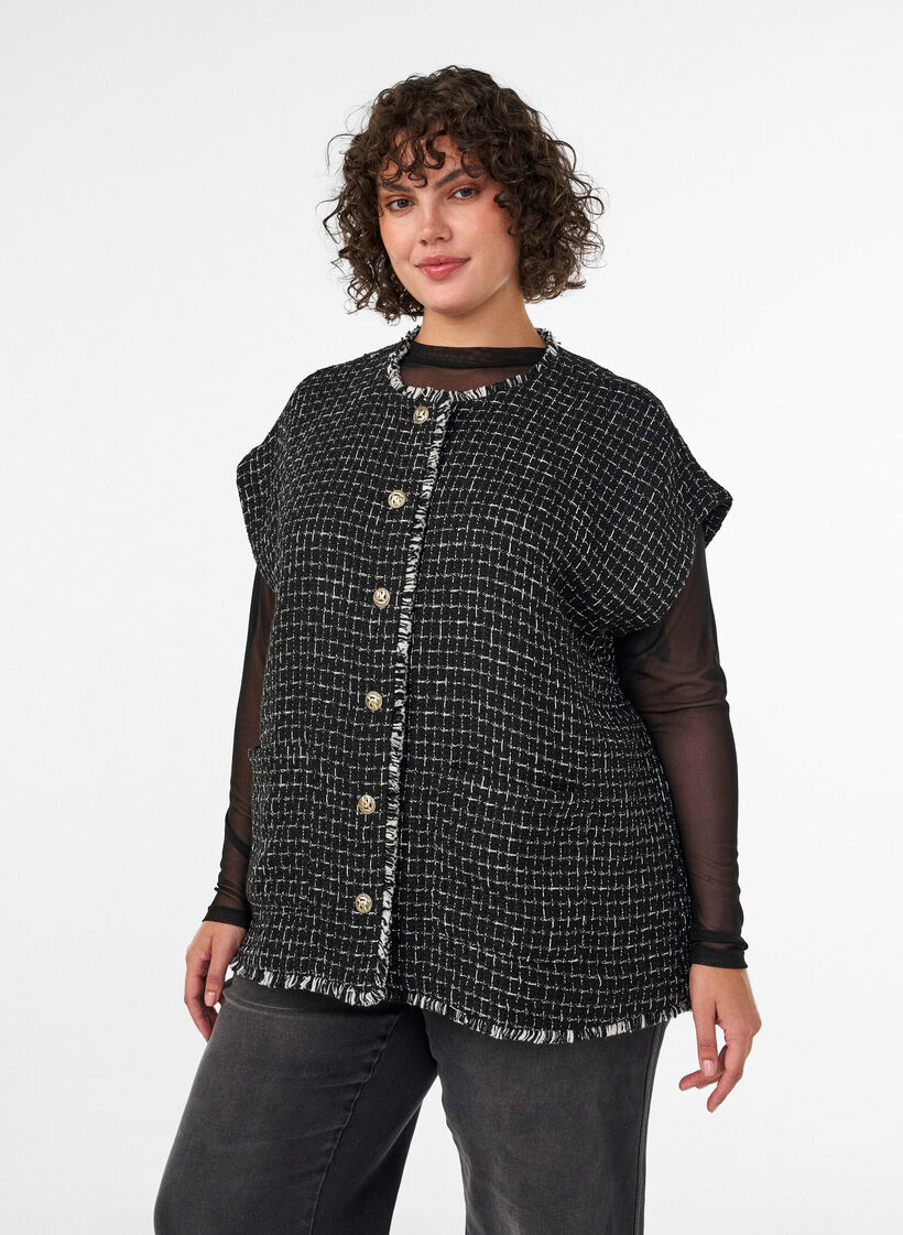 Ruudullinen liivi koristeellisilla napeilla, Musta, Model image number 0