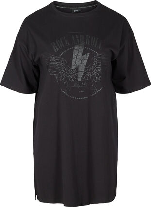 Puuvillainen t-paitamekko printillä, Black w. Black, Packshot image number 0