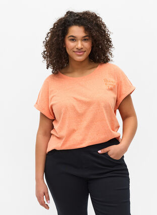 Meleerattu t-paita puuvillasta, Amberglow Melange, Model image number 0