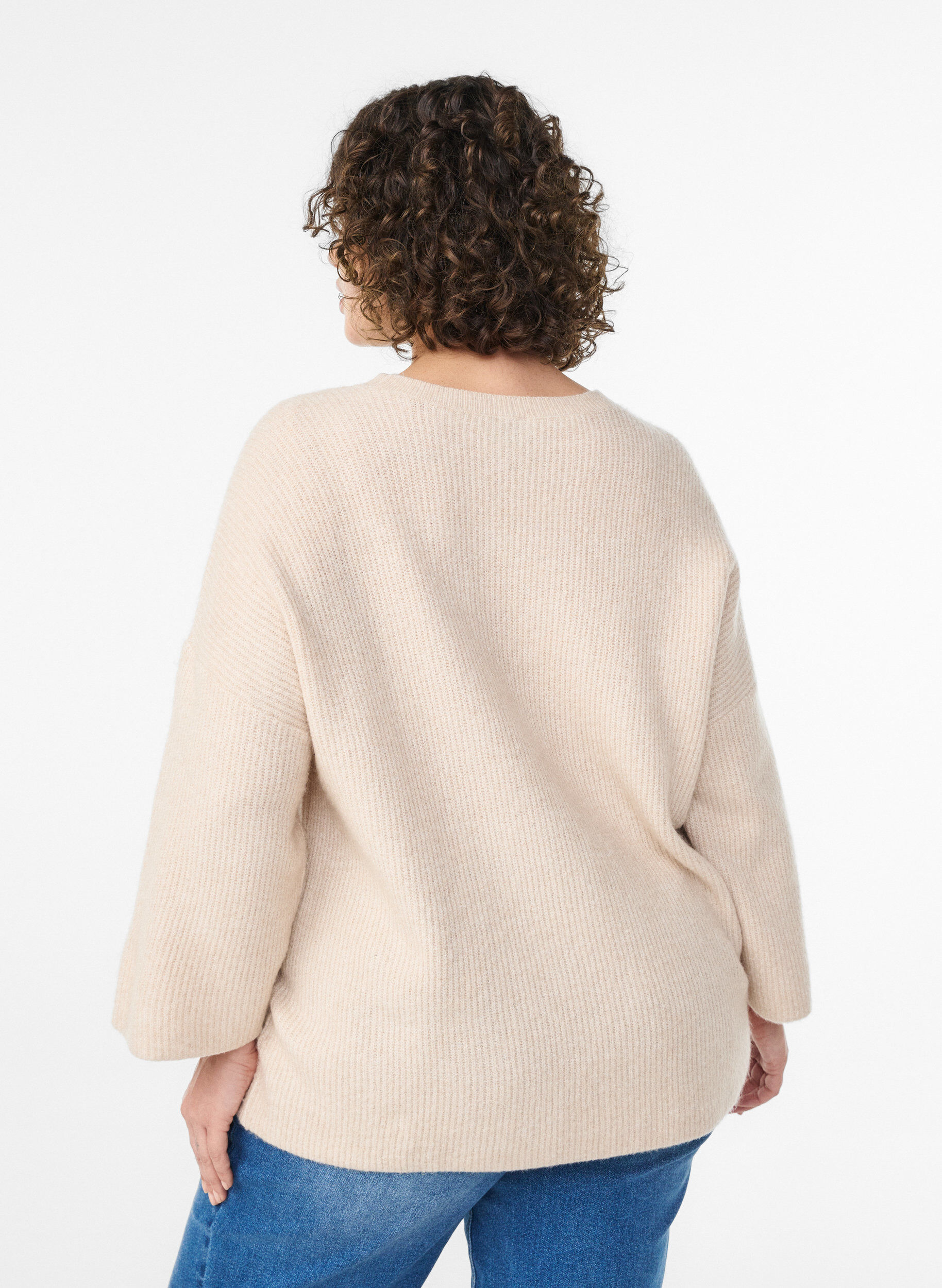 Zizzi Rento neule 3/4-hihoilla, Beige, Model image number 2