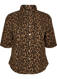 Farkkupaita leopardikuviolla ja lyhyill&auml; hihoilla, Ruskea