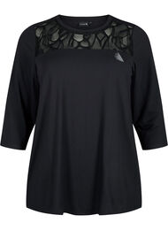 Treeni-t-paita, jossa on 3/4-pituiset hihat ja kuviollinen mesh-kangas, Black