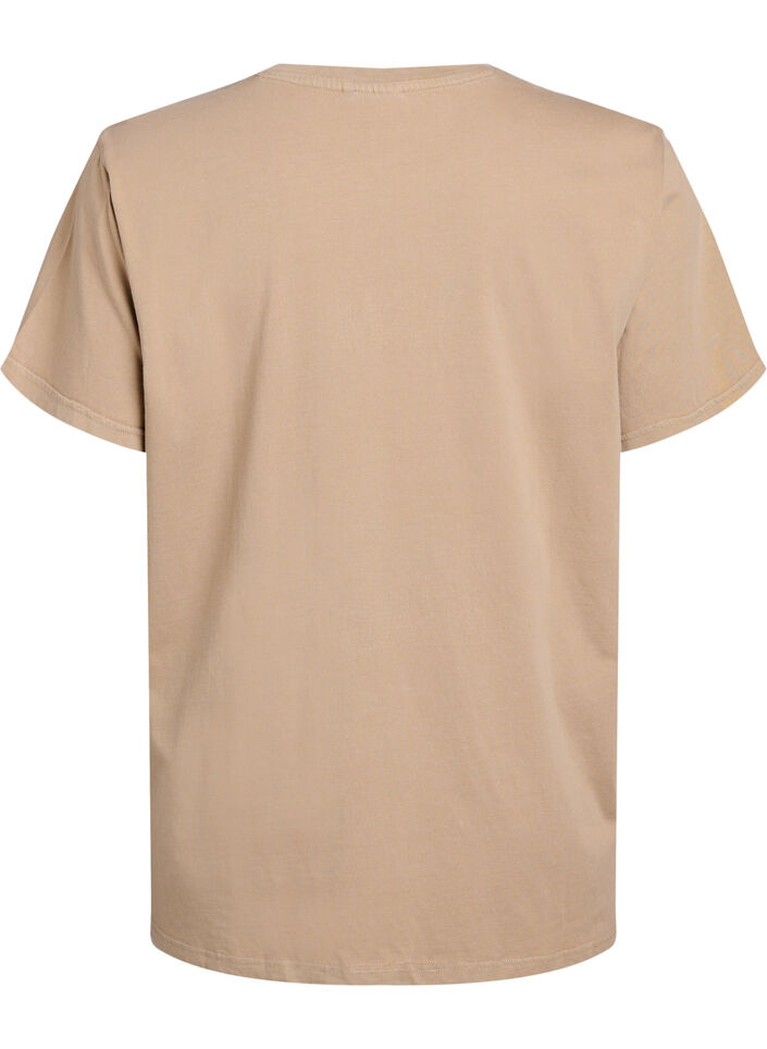 Luomupuuvillainen T-paita strassikivillä ja perhoskuviolla, Ruskea, Packshot image number 1