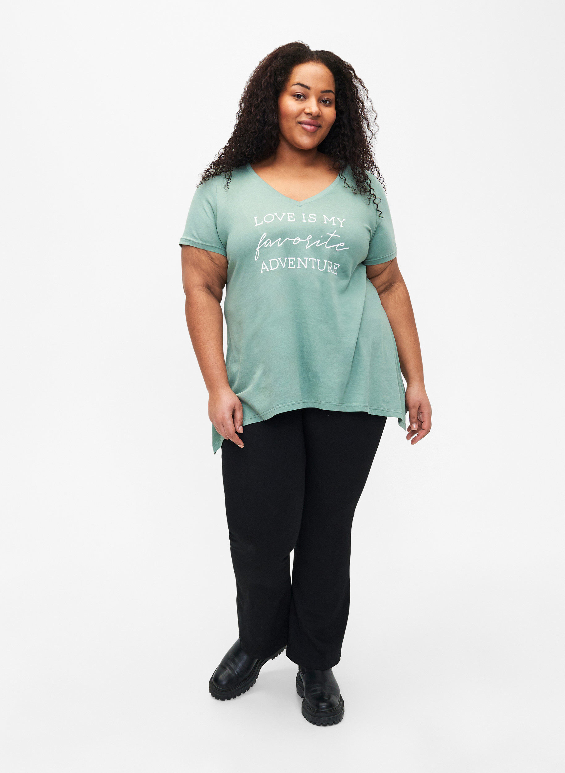 Zizzi Lyhythihainen puuvillainen t-paita, Chinois G. W. Love, Model image number 2