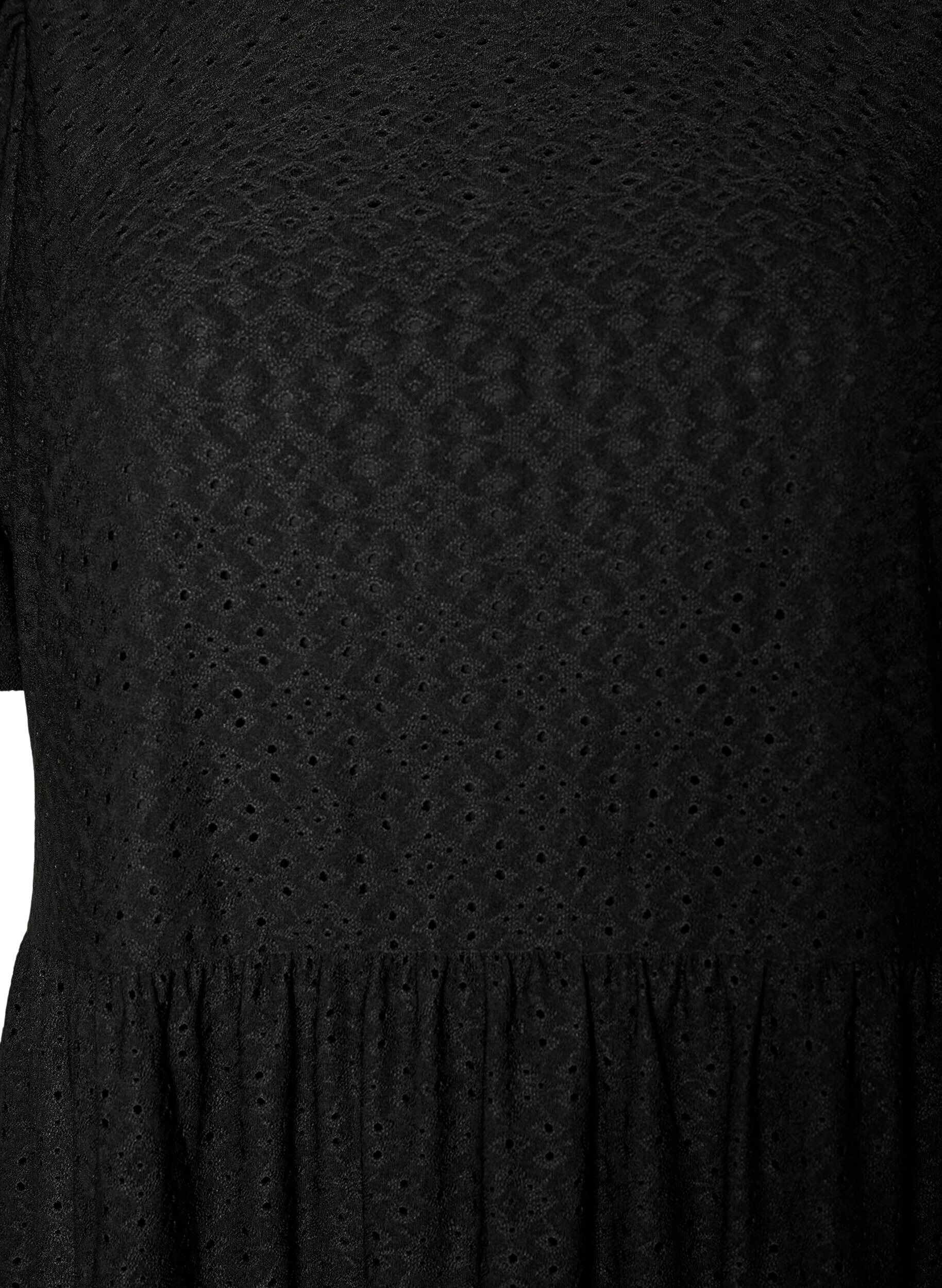 ZizziLyhyt mekko pitsikuviolla ja kerrostetulla helmalla, Musta, Packshot image number 2