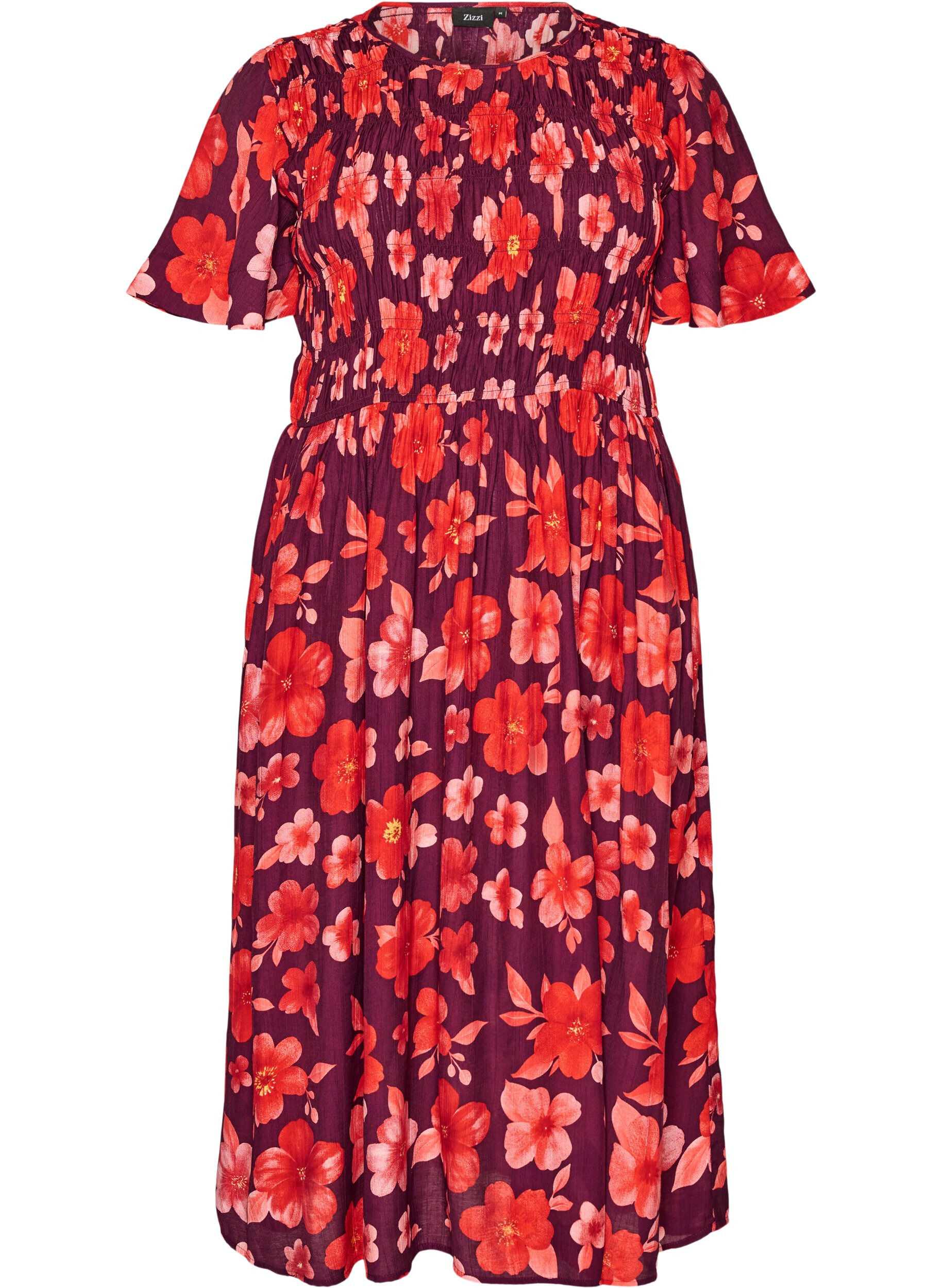 ZizziMekko smokkauksella ja kukkakuviolla, Violetti, Packshot image number 0